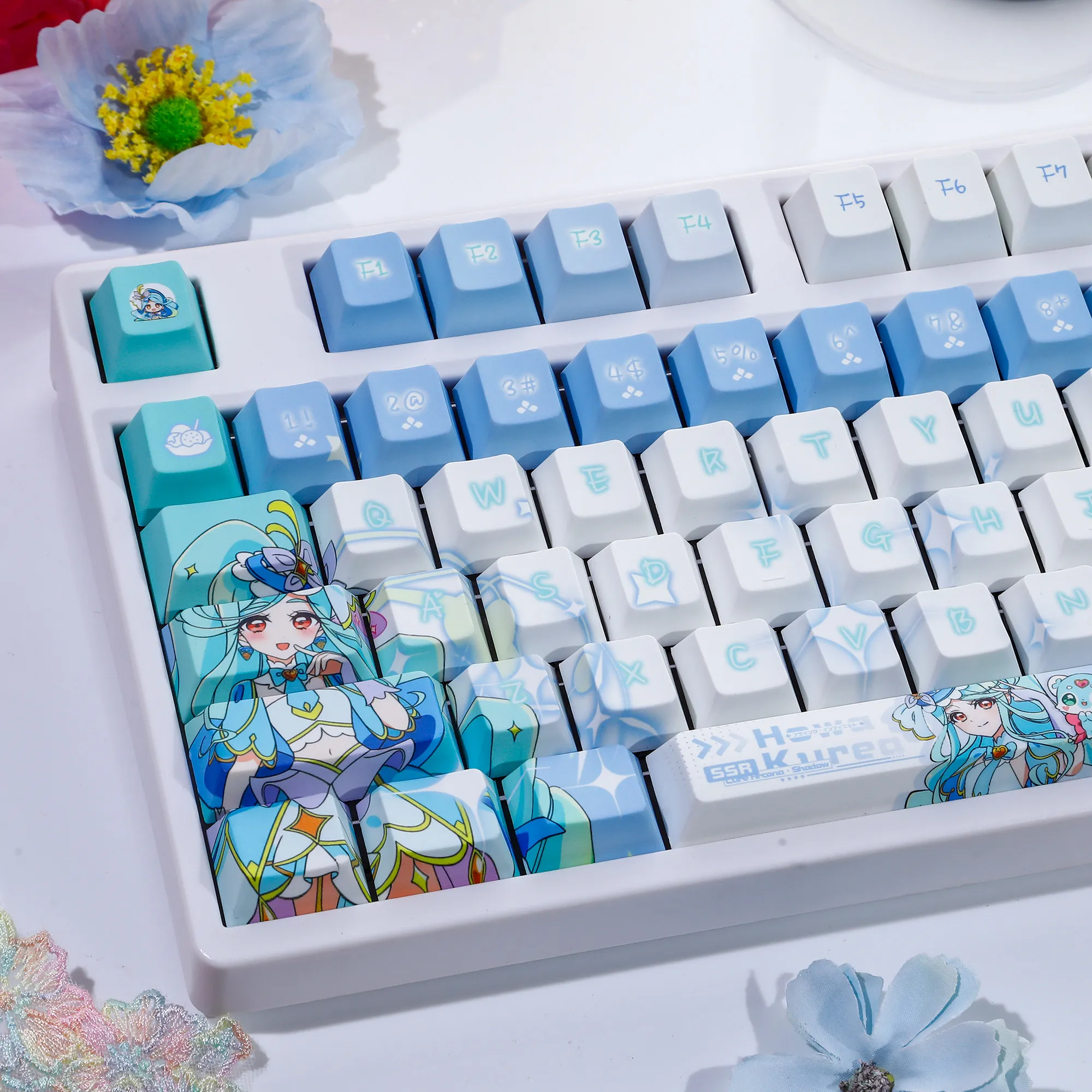 120 Keys Star Detective Precure! Game Keycaps Kurea Hanba Key Cap Cute Cherry Profile Keycap for ANSI Made68 Mad68 Wooting60