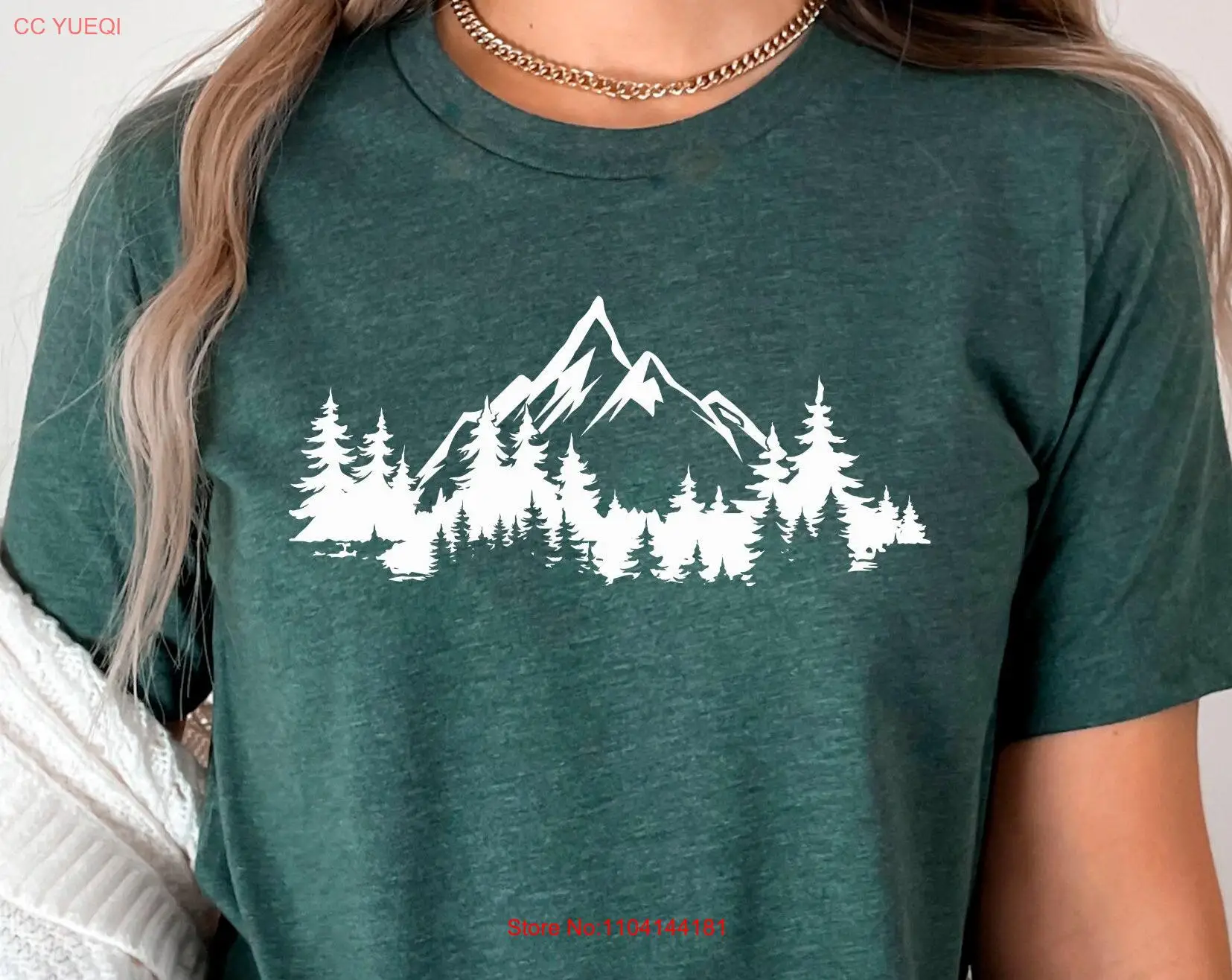 تي شيرت Mountain and Trees Pine ForesT هدية المشي لمسافات طويلة للنساء في الهواء الطلق مغامرة بأكمام طويلة أو قصيرة #1