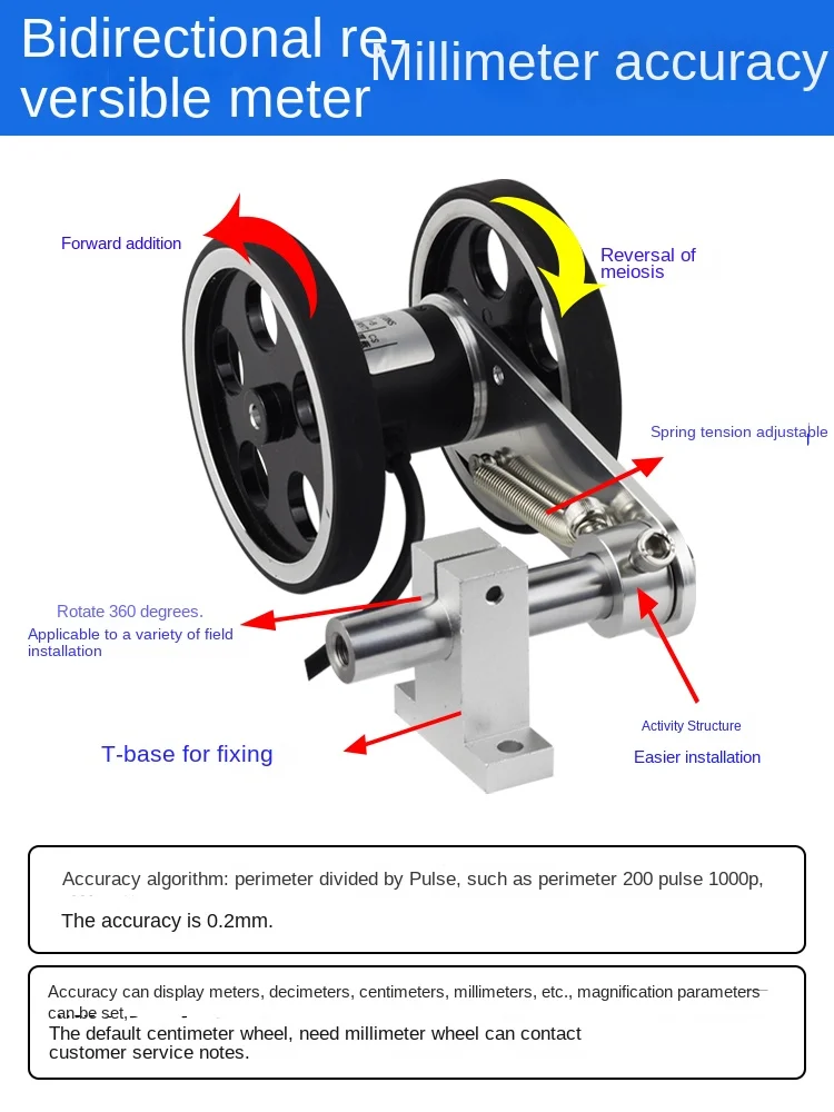 Roller type fixture base spring mounting bracket encoder meter wheel synchronous high precision millimeter industrial grade