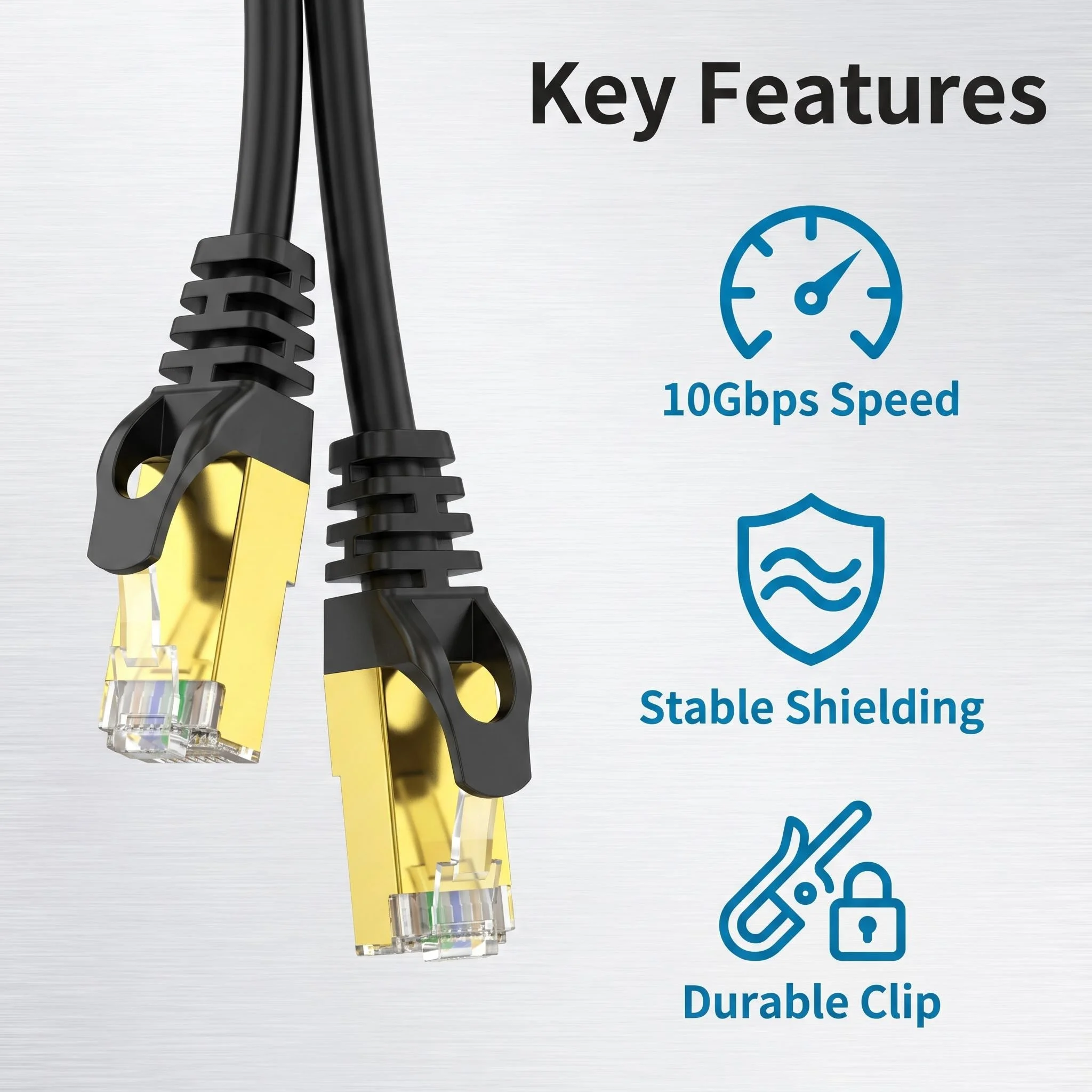 CAT7 Ethernet Cable 10Gbps Gold Plated Shielded FTP Pure Copper High Speed LAN Network Cord Multiple Lengths for Gaming Home Off