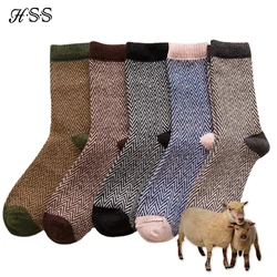 HSS Brand 5Pairs / Lot Men‘s Winter Thick Socks Ripple Striped Thicken Warm Casual Dress Socks Against Cold Snow Sock