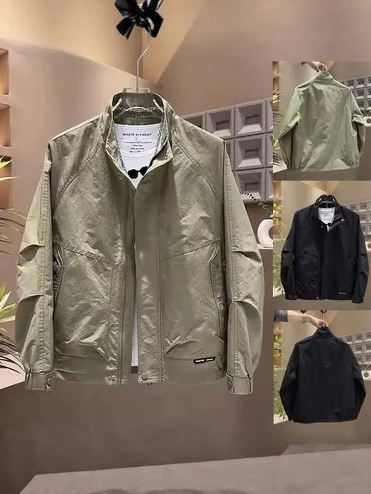 

Новинка 2025, мужское модное пальто с воротником-стойкой, куртка на молнии, свободный топ, повседневная ветрозащитная молодежная одежда из полиэфирного волокна