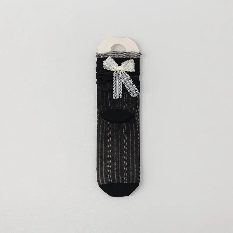 Modne skarpetki z falbankami, siateczką i kokardką, w stylu baletowym Lolita, do połowy łydki, damskie, oddychające, słodkie skarpetki, bielizna pończosznicza dla kobiet.