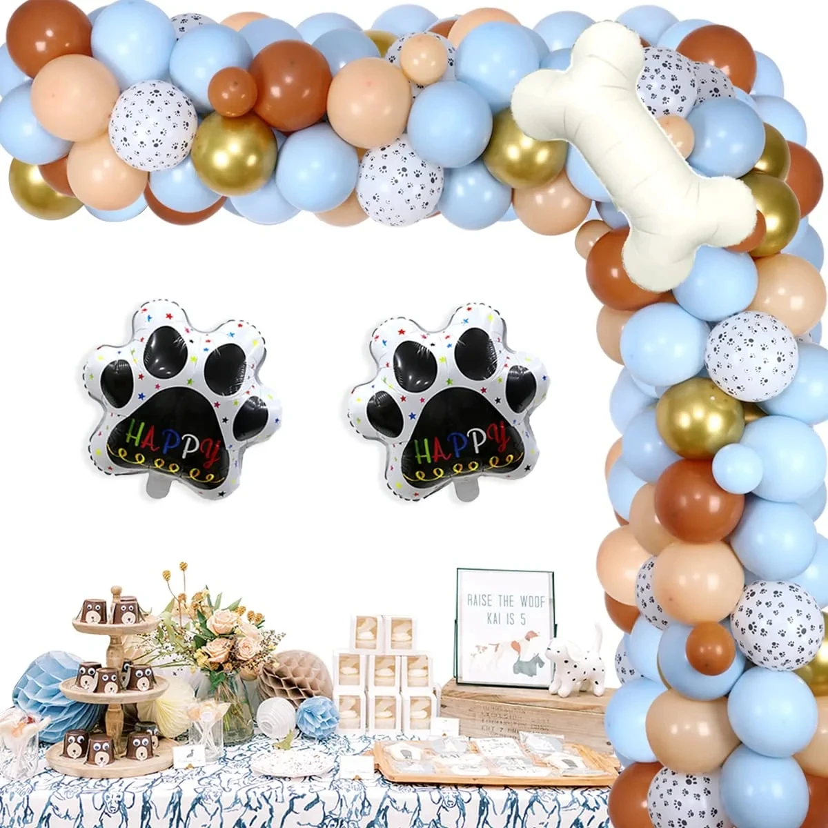 

Sursurprise Dog Theme Party Balloon Garland Kit, Bone Paw Printed Balloons, Arch Lets, Pawty Birthday Decorations for Boys and G