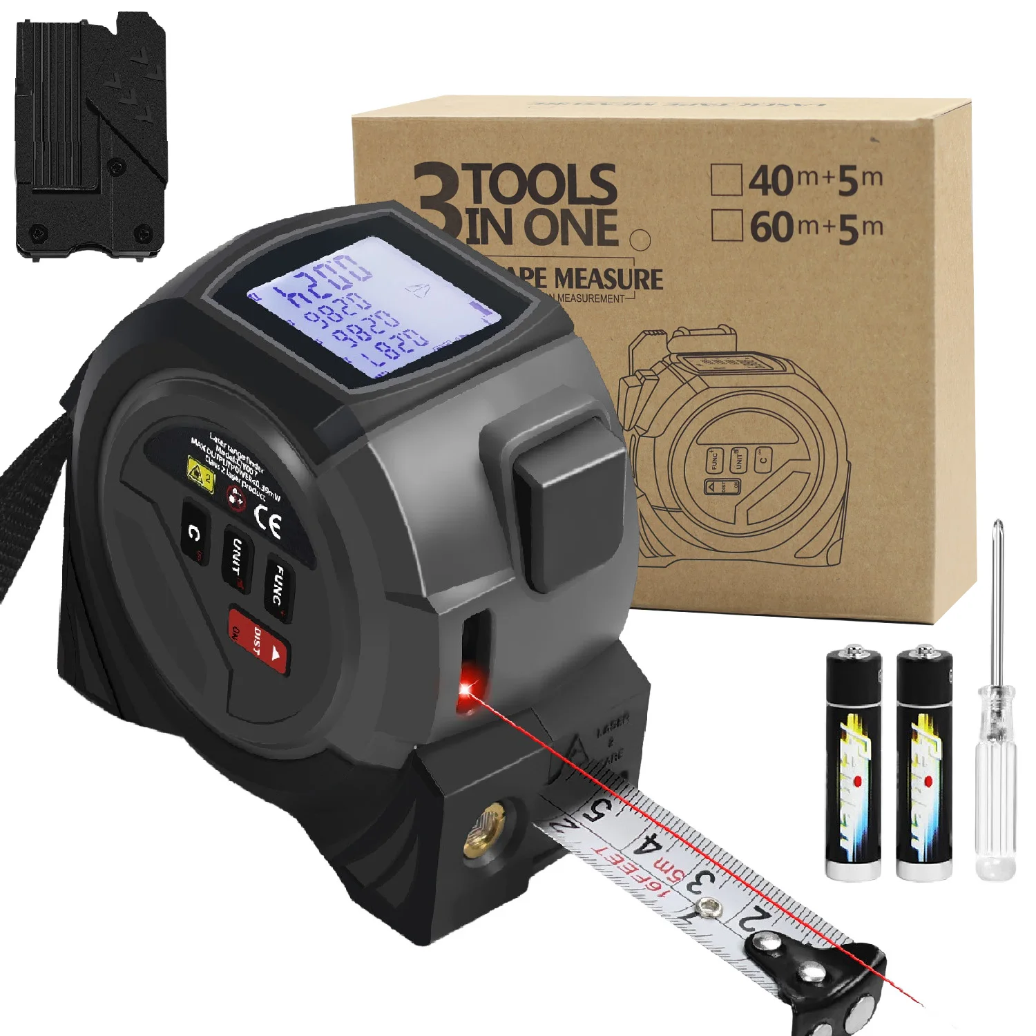 1pc Laser Tape Measure Laser Measurement Manual Measuring Digital Tape Measure Support to Pythagorean Mode, Area, Volume, Ft/Ft+
