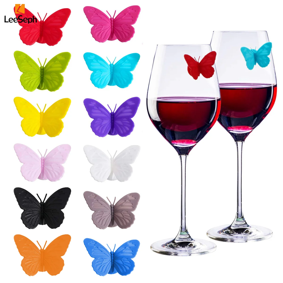 Leeseph – ensemble de marqueurs pour verres à vin en Silicone, identifiant pour verres à vin avec ventouse, pour dîner de fête, Festival de mariage, couleur aléatoire