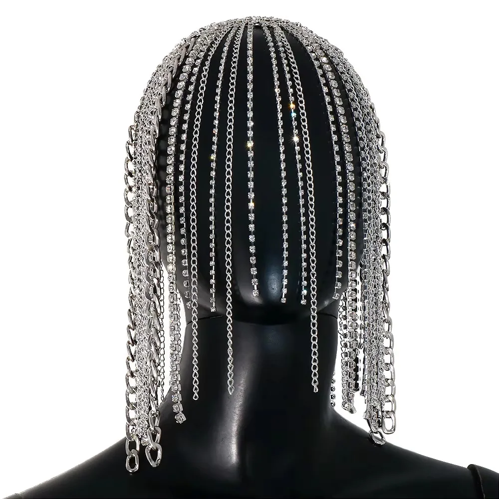 Stonefans Rave Long Tassel Head Chain Hat Queen Headpiece Accessories Gatsby Cap Bridal Crystal Hair Jewelry Headband for Women