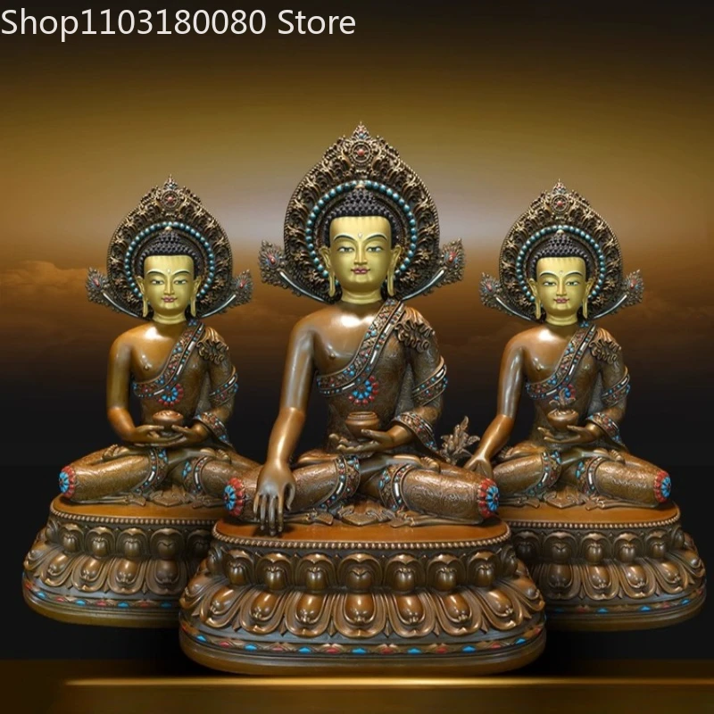 55cm Antique Copper Bhaisajyaguru Medicine Buddha statue Sakyamuni Amitabha Buddha sculpture