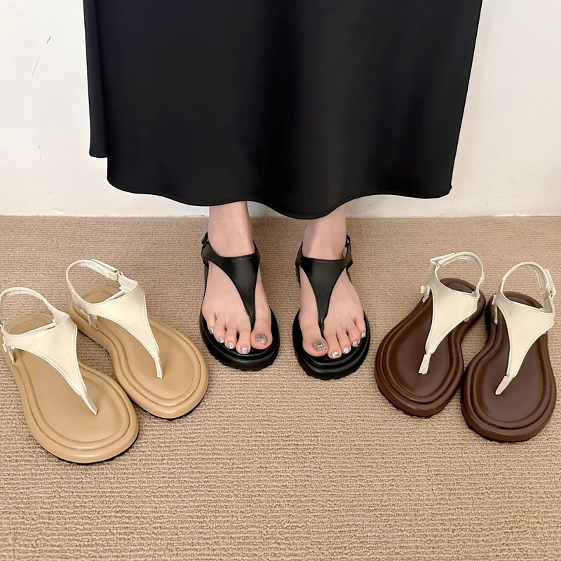 

Black Flat Flip Flops Women Sandals Casual Back Buckle Beach Shoes Summer Outdoor Flats Sandals Brown Tongs Femme 2024