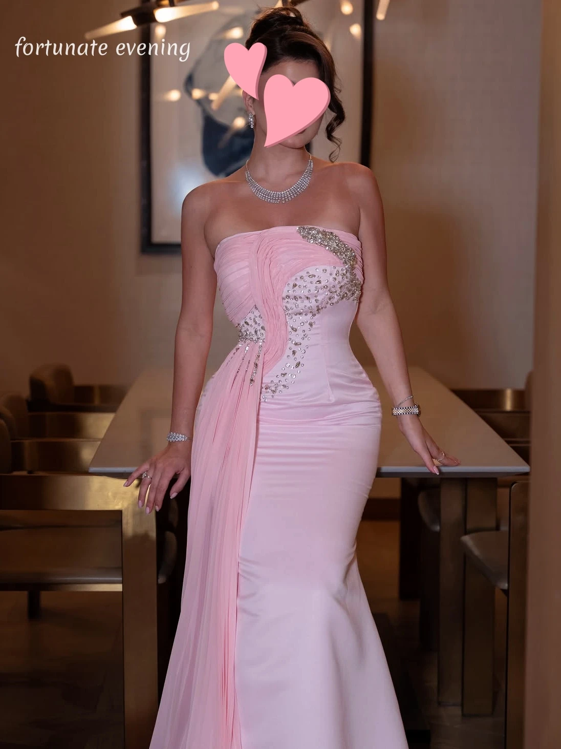 Fortunate Evening Elegant Vintage Sweet Pink Crystal Beads Chiffon New Customized Formal Occasion Prom Dress Evening Party Gowns