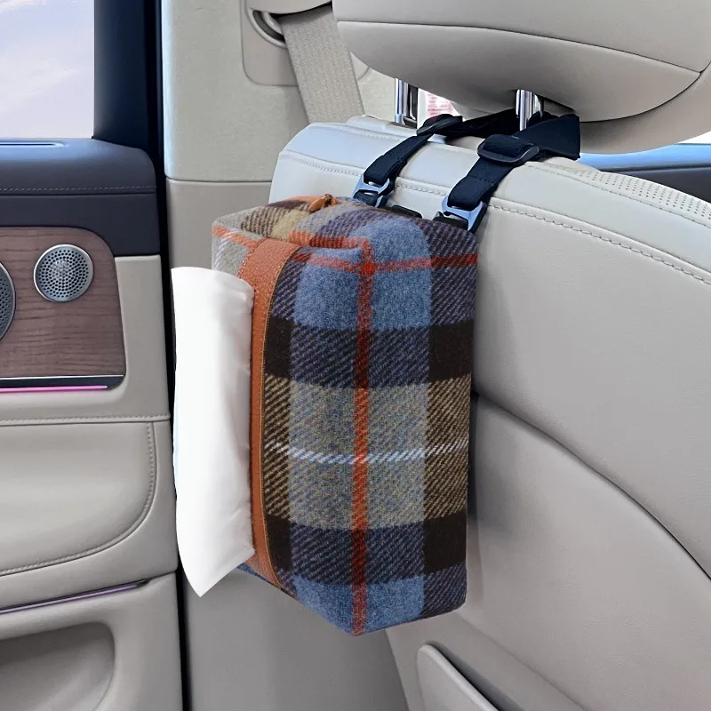 Car tissue box Plaid hanging high-end pumping carton Car seat back armrest box High value tissue storage box