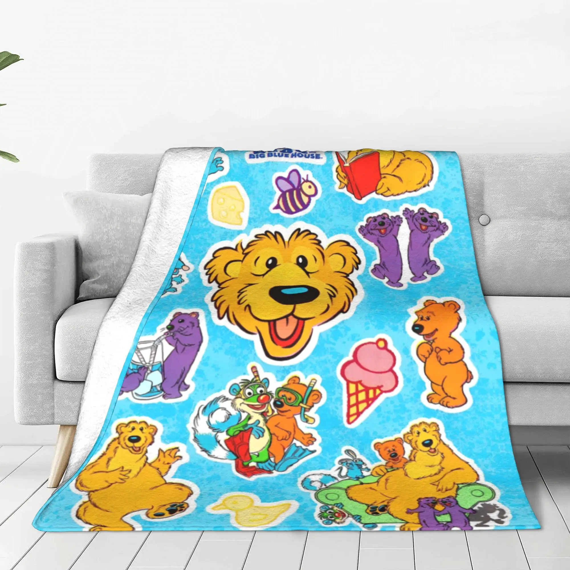 Bear in the Big Blue House Blanket Cover Fleece Cartoon Ojo Tutter Lightweight Thin Throw Blanket Outdoor Car Sofa Couch Quilt