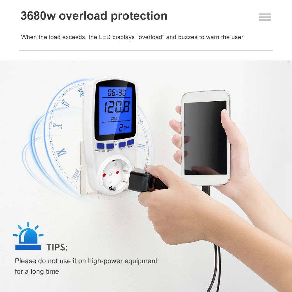 Digital Power Meter Wattmeter Voltage Socket Wattage Kwh Energy Meter Usage Monitors Electric Consumption Meter Outlet 220V AC