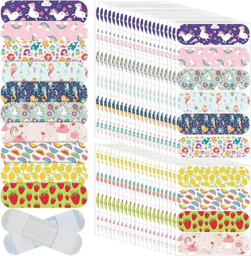 10PCS Cute Cartoon Unicorn Mermaid Butterfly Girl Band Aid Waterproof Breathable Elastic Kid Hemostatic Bandage Dressing Patch