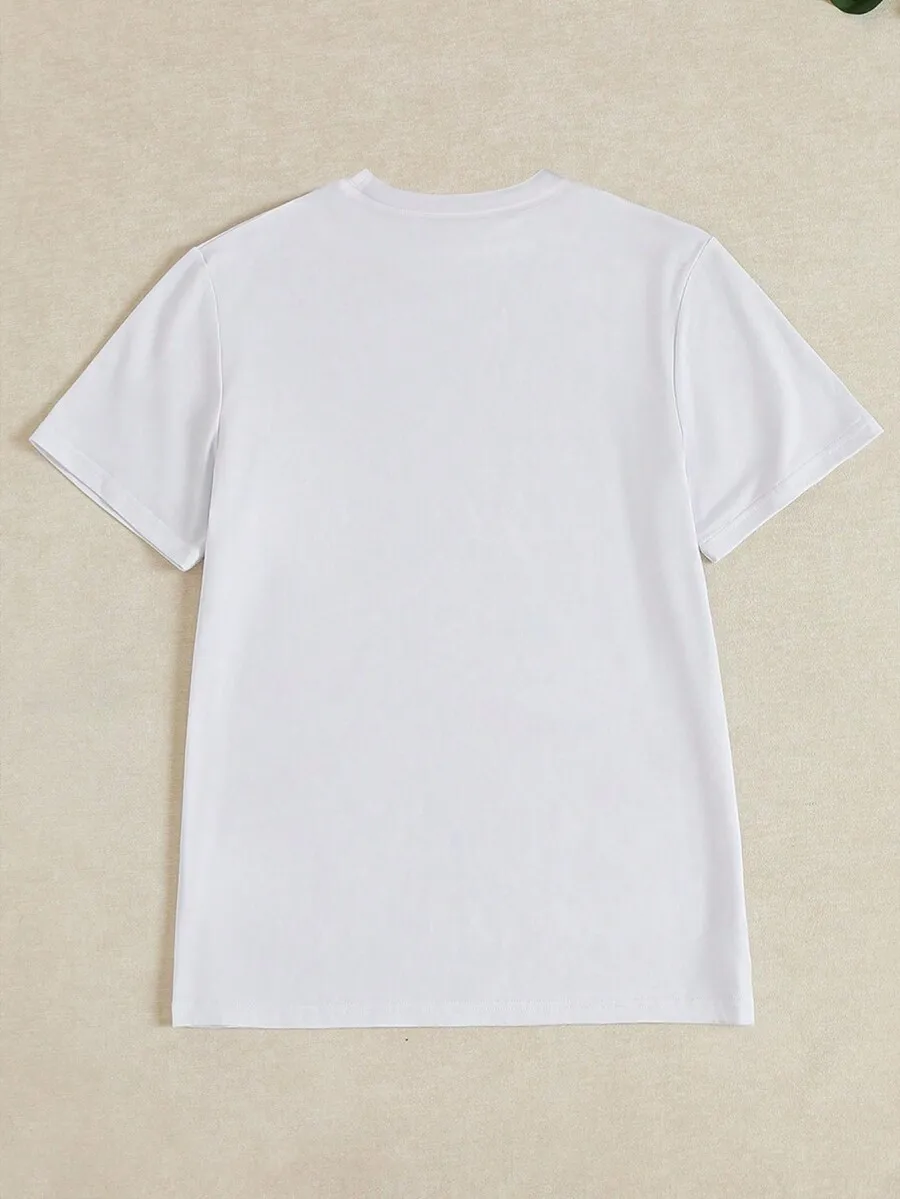 Women's Crew Neck Short‑Sleeve Graphic T‑Shirt, Comic Heart Pattern For Valentine's Day, Fashion New Arrival, Casual Soft Holiday Daily Top For Women