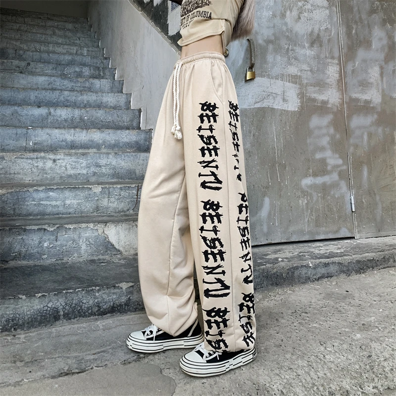 

American Hip Hop Print Sweatpants Women Men Spring Autumn New High Waist Drawstring Harem Pant Fashion Sporty Baggy Trousers