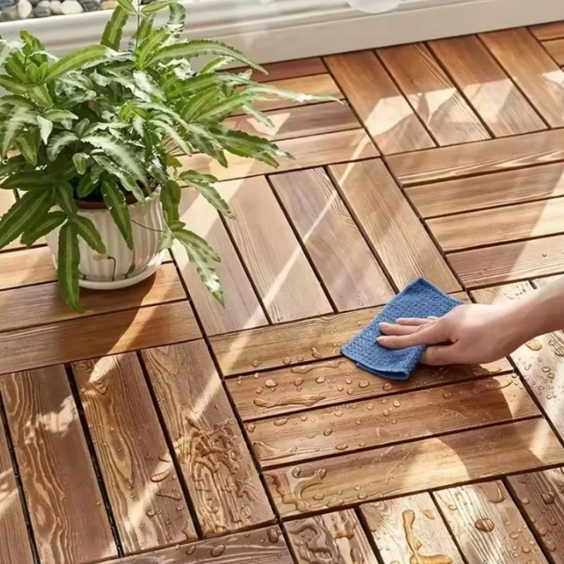 Pisos de madera maciza para balcón, baño, patio, bricolaje, jardín, terraza, suelo de empalme al aire libre, alfombra impermeable y antideslizante