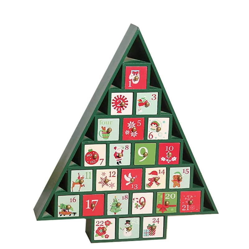 

Christmas Wooden Calendar Cabinet Christmas Tree Desktop Ornaments Decoration Countdown Train Ornaments,B