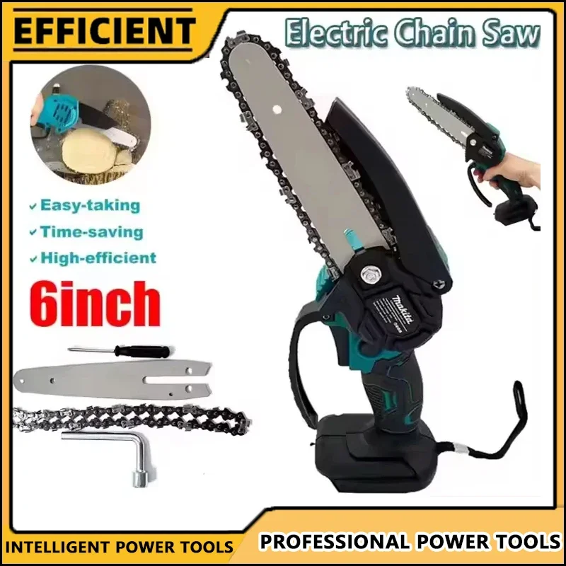 

Fit Makita 6-Inch Electric Chain Saw Handheld Portable Wood Logging Chainsaw for Garden Pruning 18V Battery Powered Tool