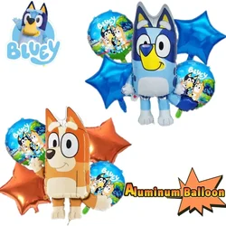 Hot 2024 Cartoon Bluey Family Aluminum Balloon Cartoon Game Toy Blue Orange Brouy Balloon Decoration Set Birthday Party Supplies