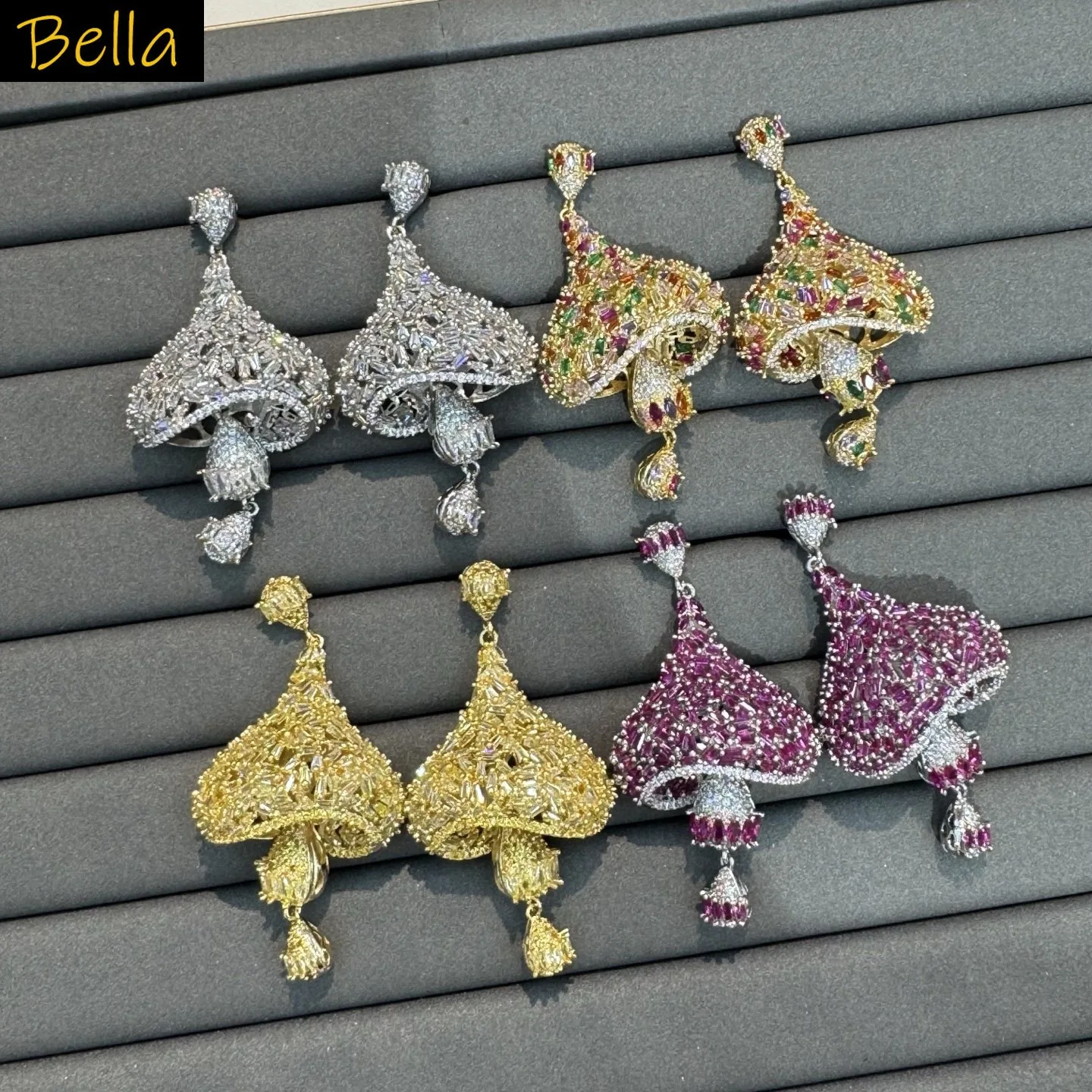 cubic zirconia earrings for women unique luxury jewelry fushia yellow silver gold color dangling earrings gala event party gift