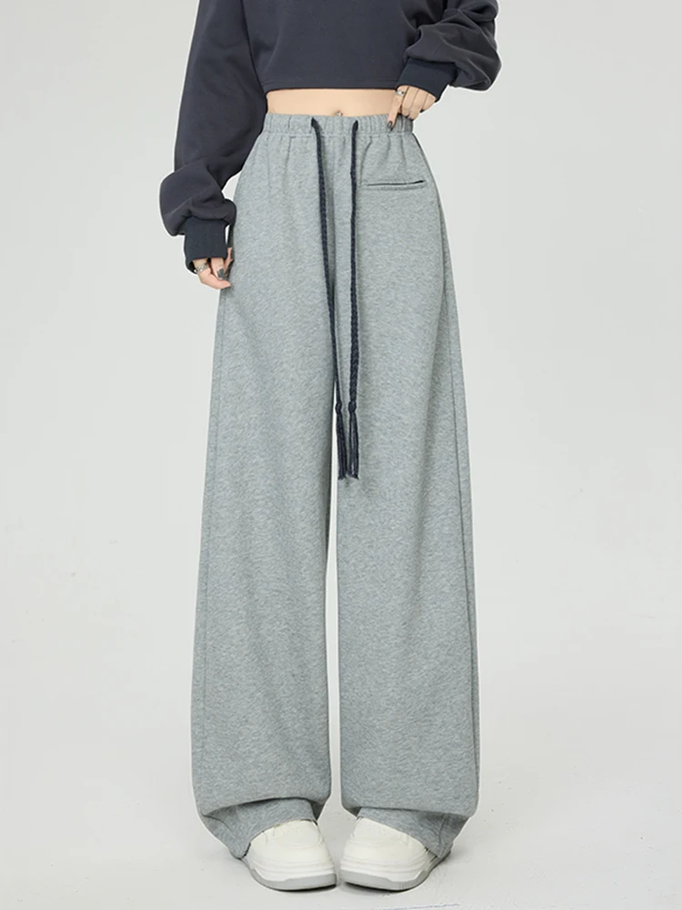 

High Waist Dstring Fce Wide Leg Pants Women's Spor Casual Trousers Autumn Winter New Sle Slimming Loose Fit Sweatpants