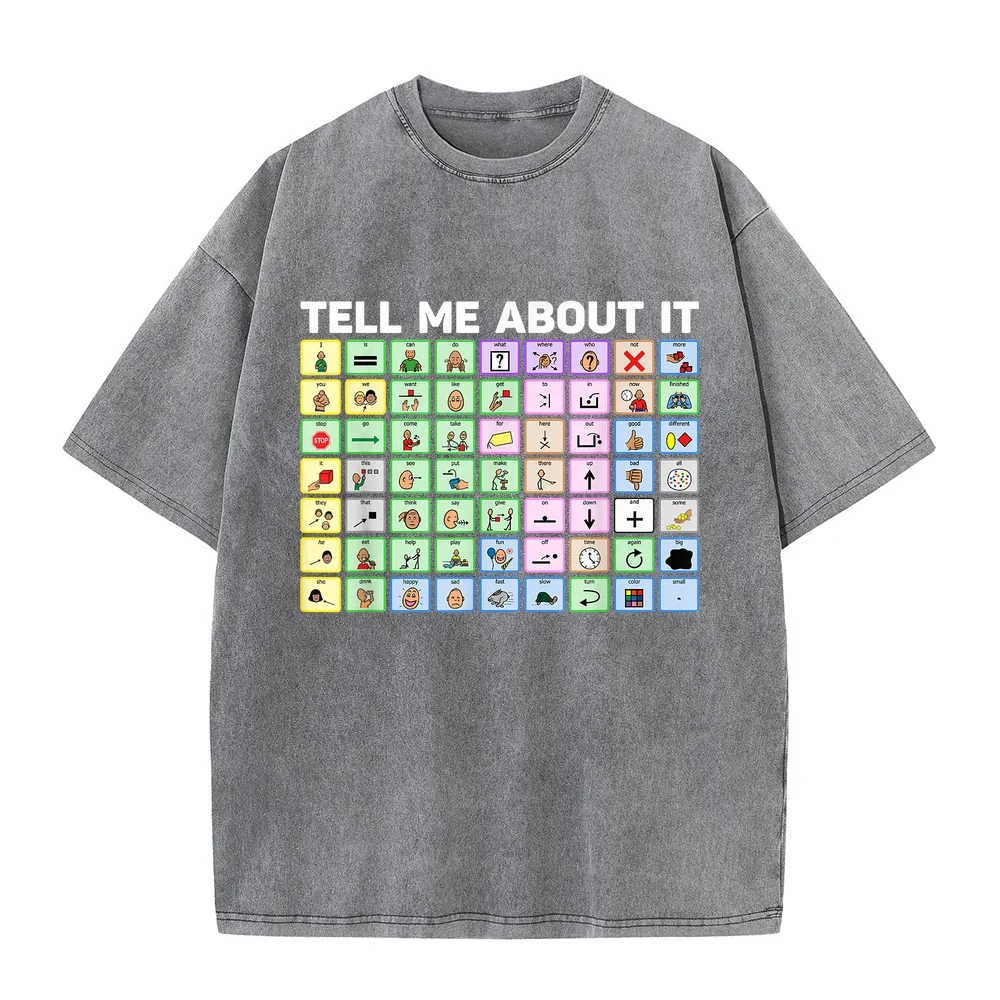 Tell Me About It Speech Language Pathology AAC Sped Teacher T-Shirt Man Clothes Men's Short Shirts Men Big Size Autumn Casual