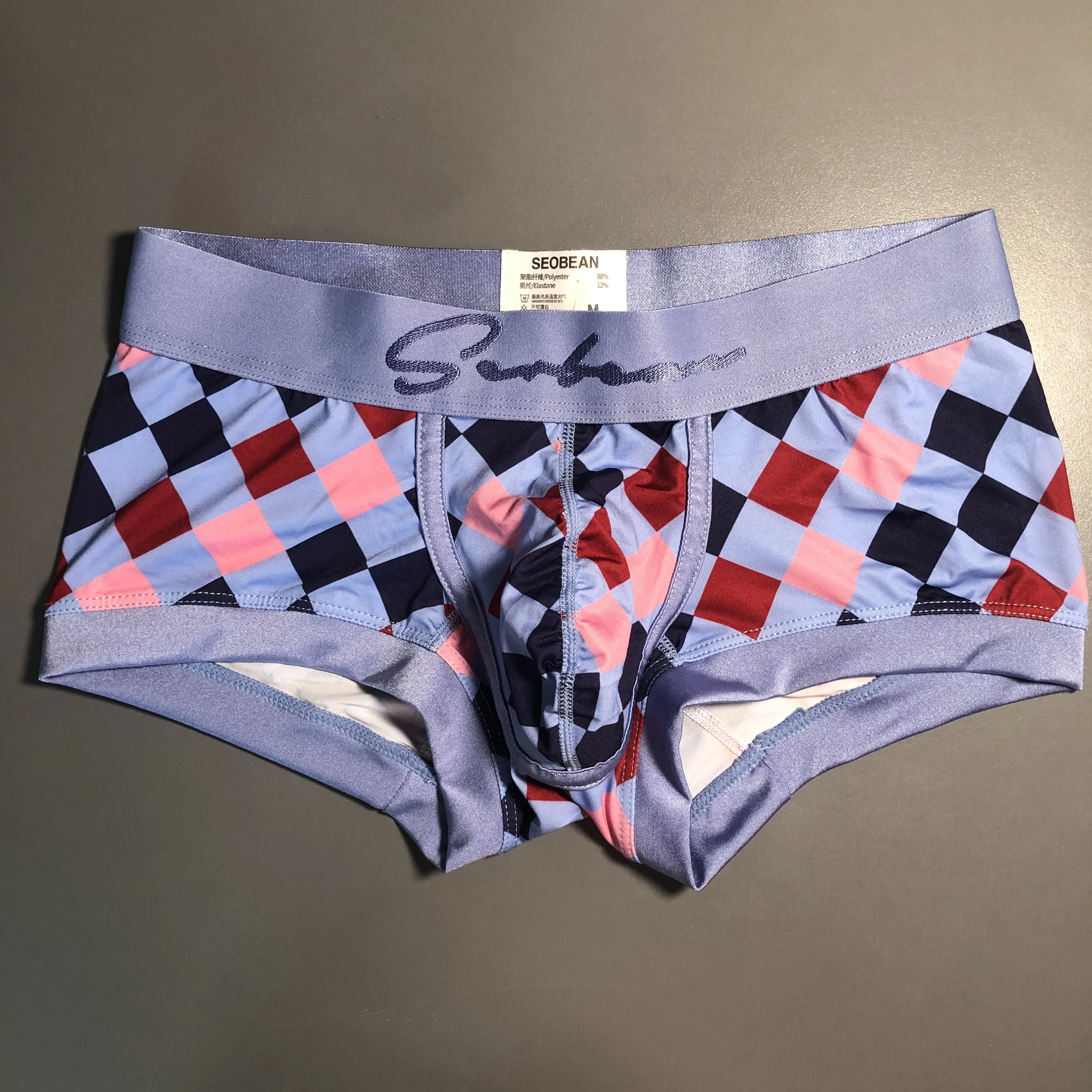 SEOBEAN Herren-Boxershorts mit niedrigem Bund, atmungsaktiv, kariertem Plaid-Print, trendige sexy Unterwäsche für junge Männer – Detail 2
