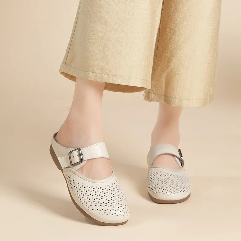 

New summer slippers cover toe slippers for women fashion hollow-out round toe heels for women shoes chunky heel slippers