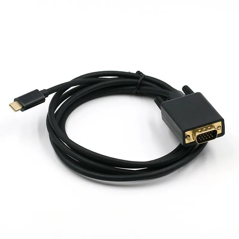 1.8m USB-C Thunderbolt-3 to VGA Adapter Cable USB 3.1 Type-C Male to VGA Male Converter for Macbook Laptop Monitor Projector