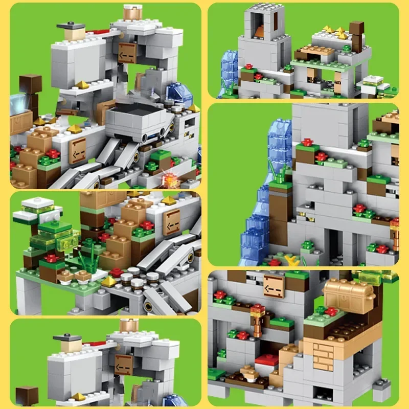 Hot Toys My World Bouwsteen Minecrafted De Berggrot Met Lift Waterval Figuren Bakstenen Onderwijs Speelgoed Voor Kid Gift