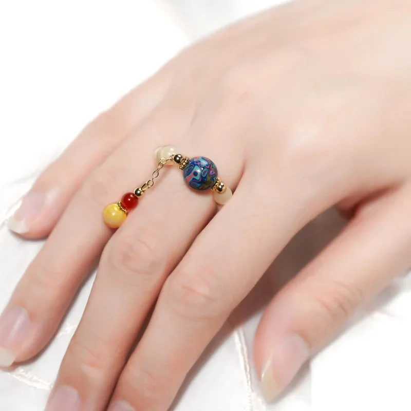 Large Lacquer Bead Shell Paired with Ring DIY Handwoven Ethnic Ware Chinese Intangible Cultural Heritage Craft Jewelry