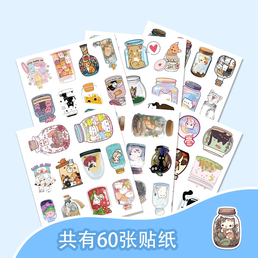 

10/30/60pcs Cute Bottle Cat Graffiti Stickers Cartoon Waterproof Decals DIY Laptop Notebook Phone Fridge Decoration Sticker Toys