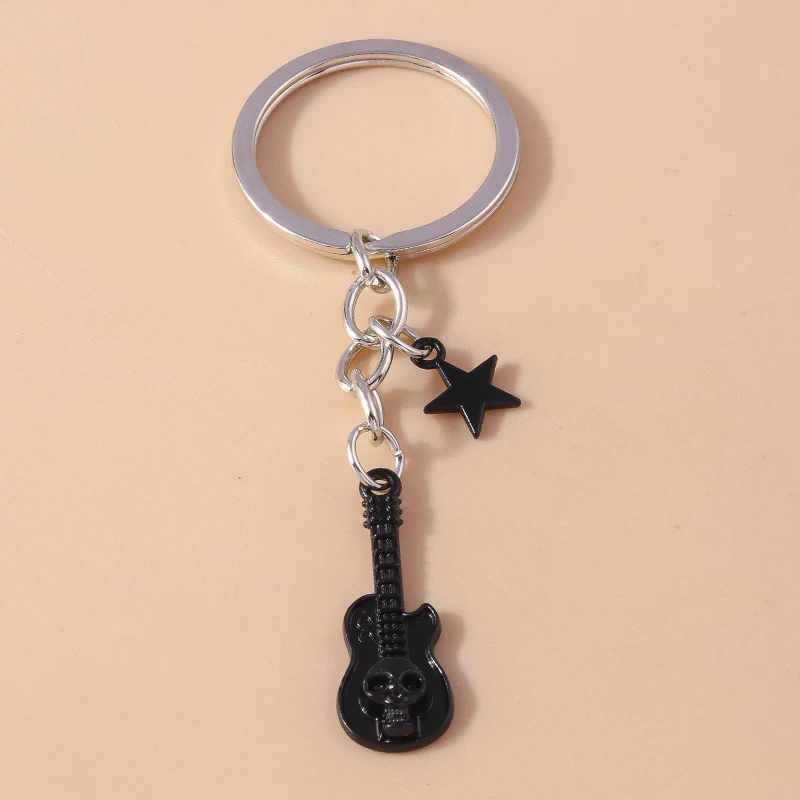 Cute Alloy Guitar Keychain Mini Musical Instruments Keyring Pendant for Women Girls Handbag Accessories DIY  Jewelry Gift