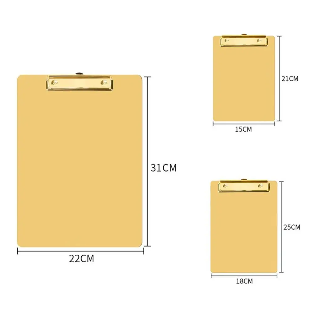 Portapapeles de escritura dorado, organizador de papel duradero de acero inoxidable, dibujo, firma, escritura, carpeta de archivos estacionaria, documento