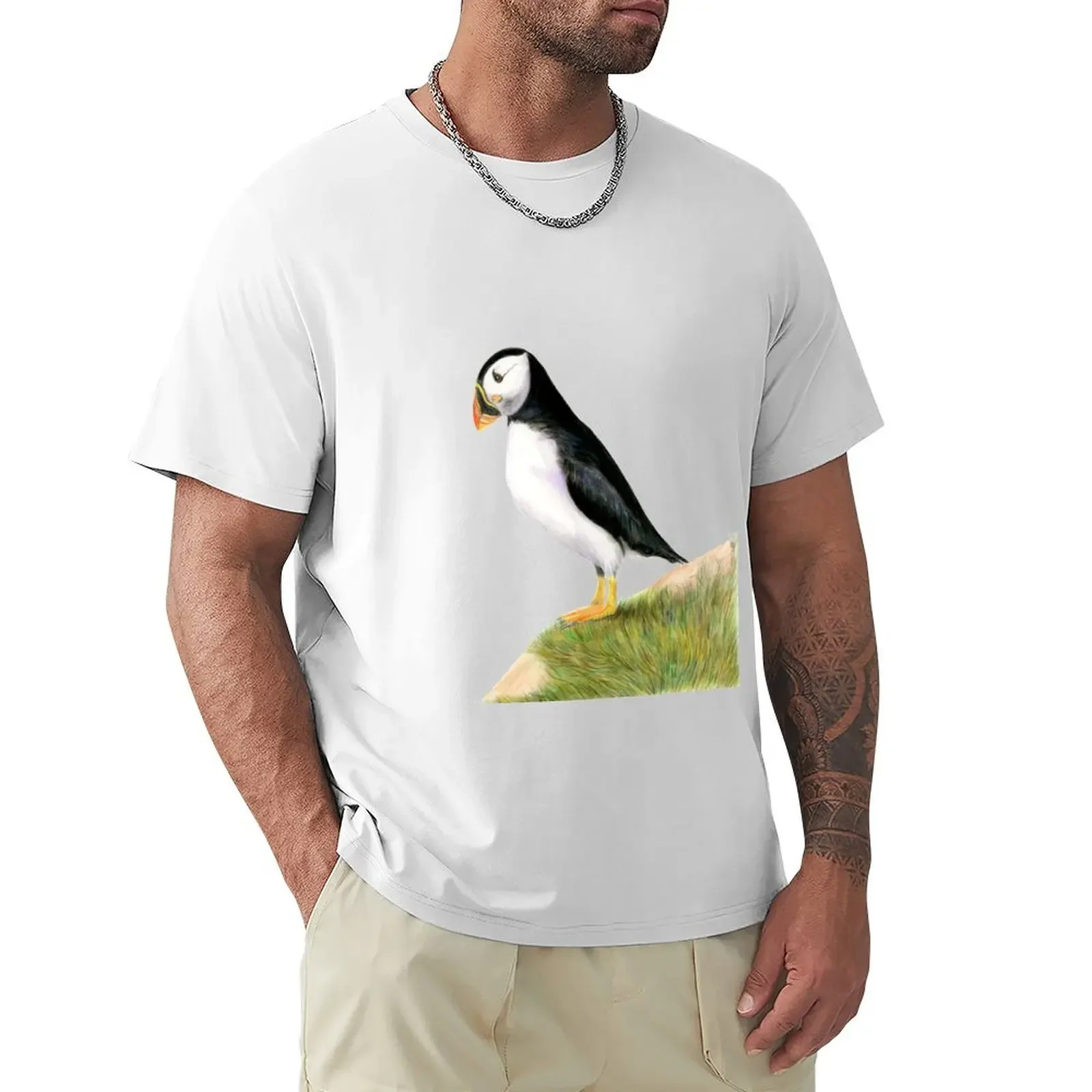 Puffin Bird Watercolor Painting Wildlife Artwork T-Shirt anime stuff Short sleeve tee t shirts for men cotton