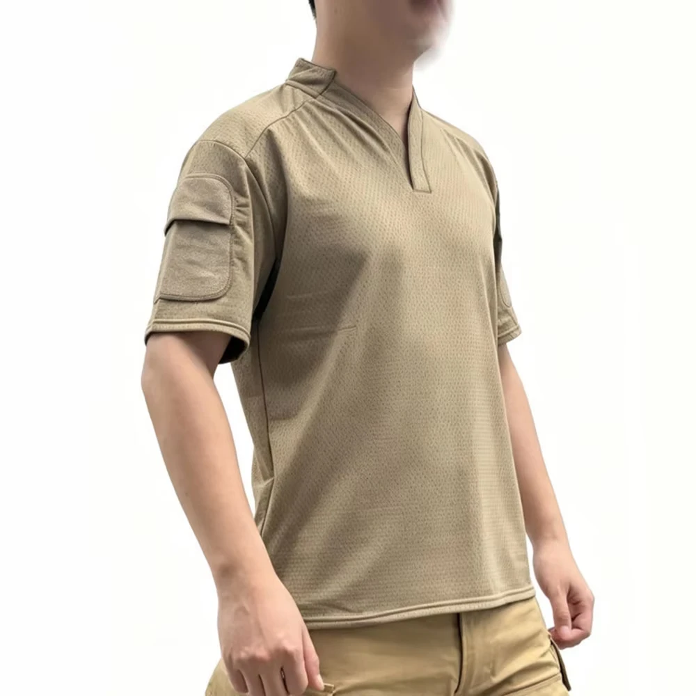 Tactical V-neck Short Sleeved Rugby Shirt Quick Drying T-shirt Outdoor Sports Top Breathable