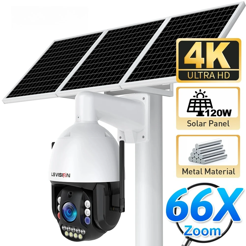 LS VISION 4G 8MP 66X Zoom Intelligence Alarm Outdoor And Heat Resistant Solar Power Security Camera System