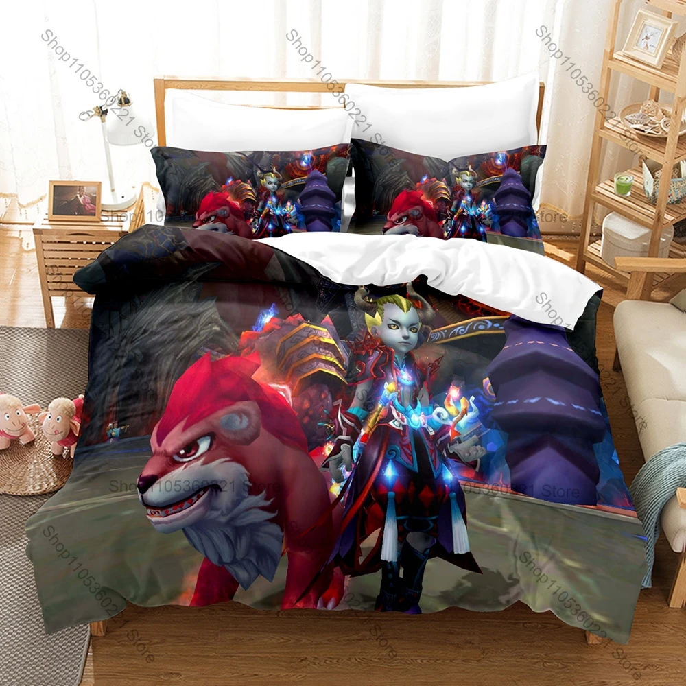 Cute Journey to the West Pet Characters Vesper Dark Warrior Print Duvet Cover + 2 Pillowcases Gamer 3pcs Bedding Set