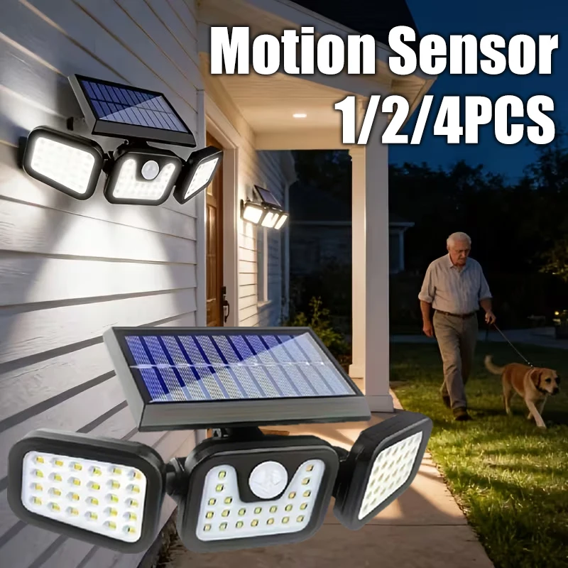 

Outdoor Solar Motion Sensor Lights 1/2/4PCS 3 Adjustable Heads Waterproof Garden Lights With 3 Modes For Wall Decorative