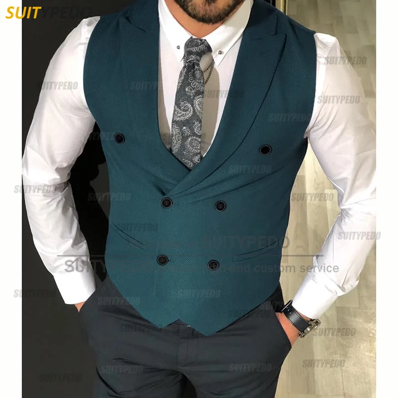 

Elegant Men's Vests Suit Green Classic Double Breasted Business Shawl Lapel Waistcoat Wedding Groom Groomsmen Sleeveless Jacket