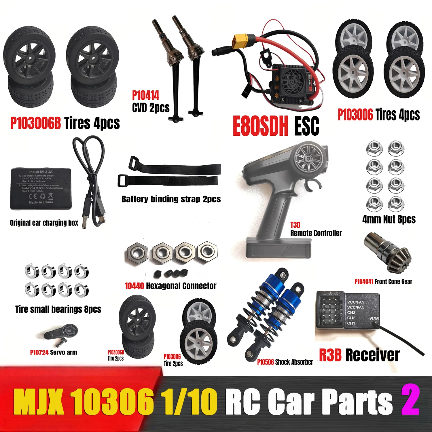 MJX 10306 1/10 RC Remote Control Car Parts CVD Receiver Tire Shock Absorber Gyroscope Hexagon Adapter Nut Bearing PART 2