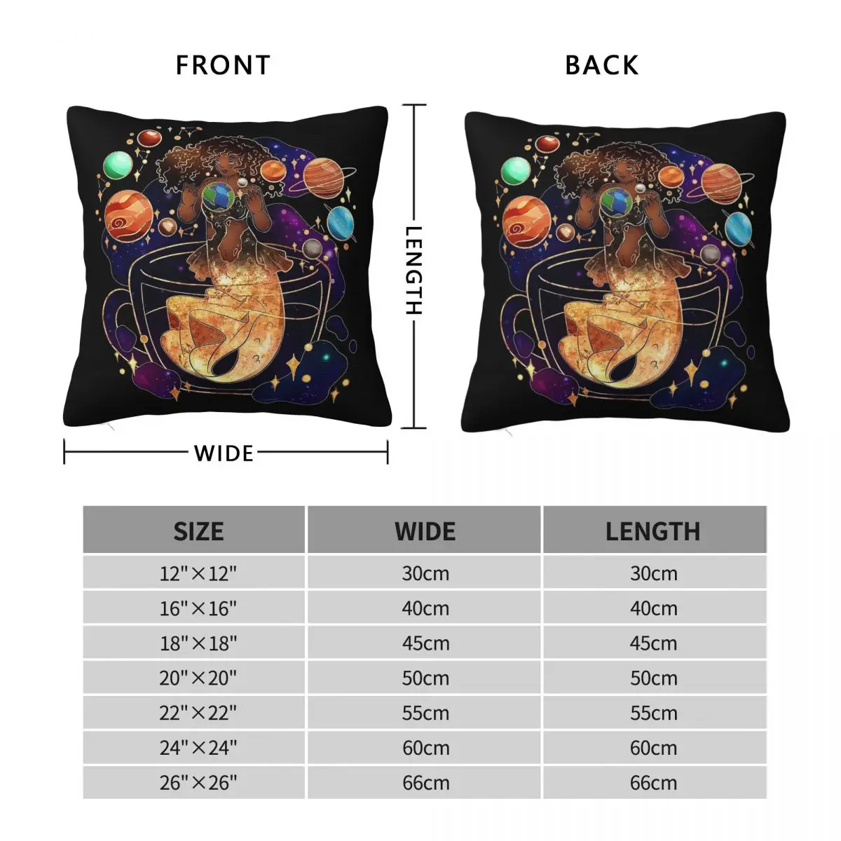 Mermaid Teacup Solar System Square Pillowcase Polyester Linen Velvet Creative Zip Decor Pillow Case Home Cushion Cover Wholesale