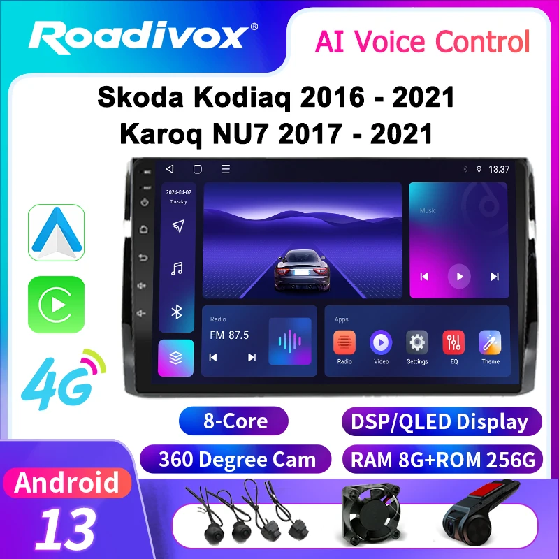 roadivox Android Car Radio for Skoda Kodiaq 2016 - 2021 Karoq NU7 2017 - 2021 GPS Navigation Video Stereo Multimedia Player