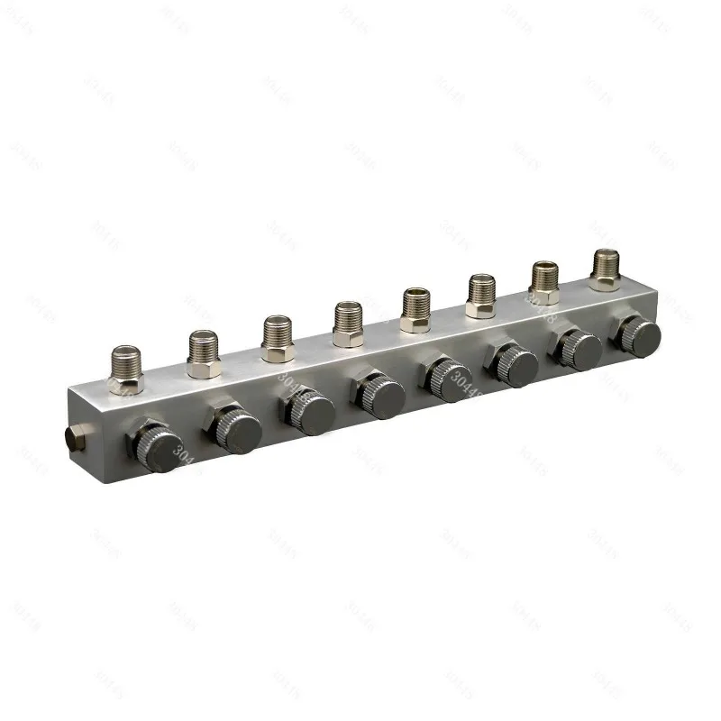 Airbrush Compressor Adapter Matte Silver 8-Way Manifold with Airflow Control 1/8 Inch Connector