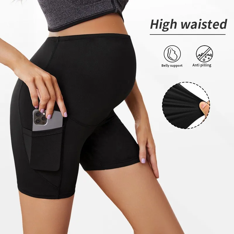 

Maternal Clothing High Waist Yoga Shorts Butt Lifting Solid Color Sports Leggings Pregnant Women Casual Workout Shorts S-XL