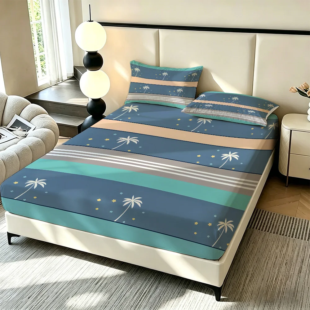 3pcs Beach Vacation Coconut Tree Print Coreless Bed Sheet Set Multiple Sizes Soft Bed Covers, Bedroom Bedding Decorations, Gifts view 4
