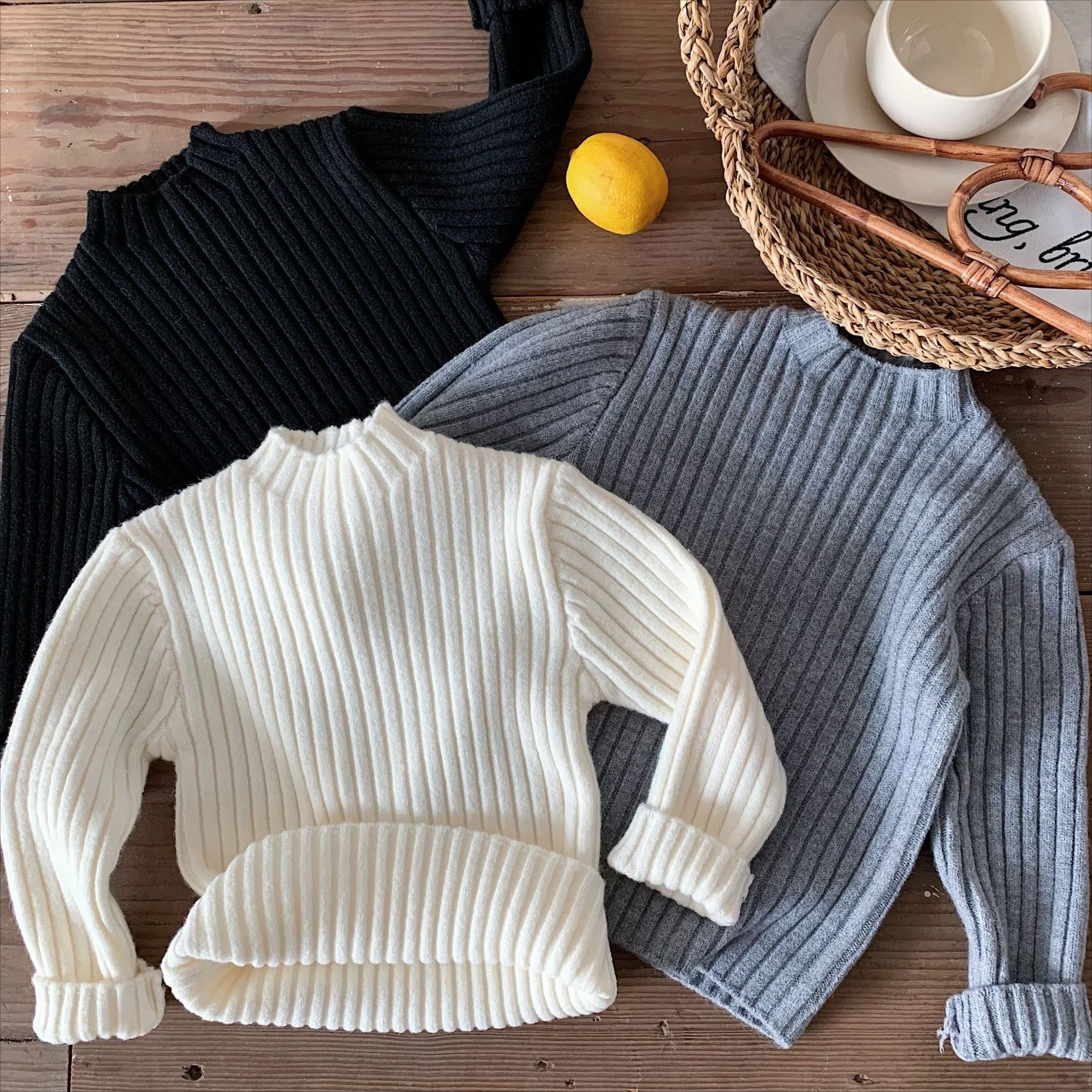 Boys Sweater 2026 Autumn and Winter New Childrens Clothing Korean Style Boys and Girls Half High Collar Pit Knitted Bottom Shirt