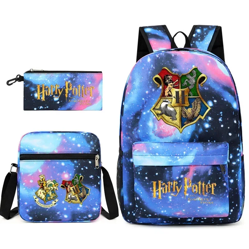 3pcs/set Harries Potters School Bags Anime Hogwarts Badge School Backpacks Portable Laptop Bags Large Capacity Travel Bags Gifts