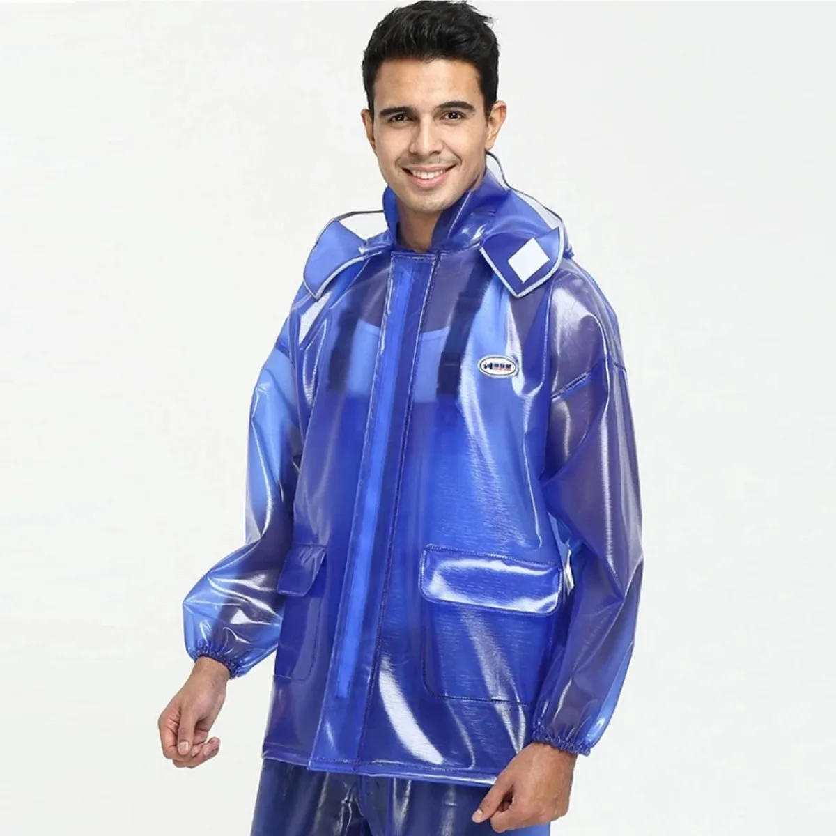 Men Rain Coat Jacket Waterproof Jumpsuit Transparent Impermeable PVC Thick Rain Pants Chubasquero Hombre Wet Weather Gear